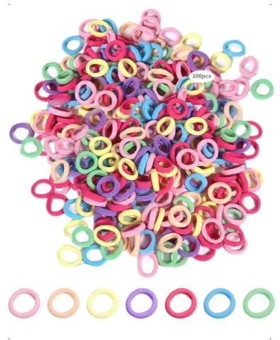 SanKristo 500 Piezas Gomas de Pelo Niña, Coloridas Bandas Elásticas para el Cabello, Pequeñas Gomillas Pelo Niña, Coletero de Algodón para Niñas Sin Costuras, Lazos Pelo para Niñas Bebé