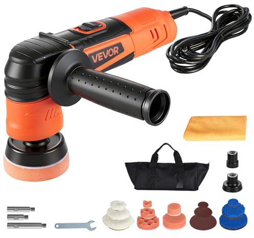 VEVOR Pulidora para Coche 600 W, 6 Velocidades 1000-4500 RPM, Kit 3 en 1 con Platos 30/50/76 mm, Almohadillas de Esponjas, Lana, Microfibra y Extensiones para Pulido Abrillantado Encerado Detallado