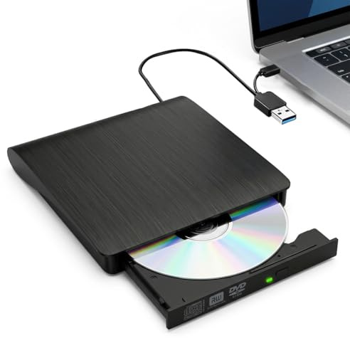 DUSEKI Masterizzatore CD/DVD Esterno USB 3.0 e Type-C Portabile CD/DVD +/-RW Drive Lettore DVD Esterno Plug & Play per Windows 11/10/8/7/XP/Vista Linux MacOS Laptop Desktop