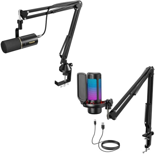 TONOR Microfono Dinamico USB/XLR con Braccio per Podcast, Streaming e Gaming TD510+ e Microfono Gaming USB RGB con Braccio TC310+