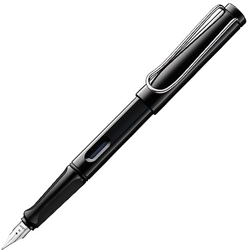 LAMY safari black - Fountain Pen with ergonomic grip & polished steel nib in size B - ideal for any Writing & Calligraphy - including LAMY T 10 blue cartridge - Right-Handed