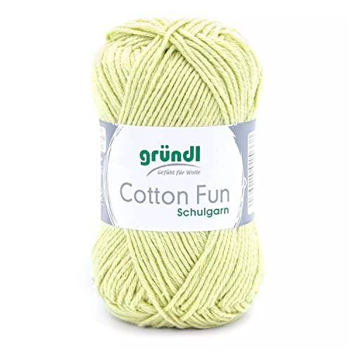 Gründl Cotton Fun Strickgarn/ Häkelgarn (weiches Garn aus 100% Baumwolle , OEKO-TEX zertifiziert, 50 g/115 m, Nadelstärke: 3-4, 1 Knäuel á 50 g), Hellgrün