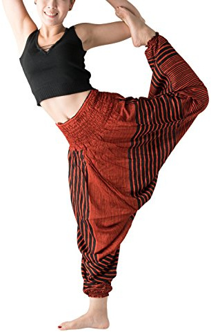 B BANGKOK PANTS Women's Boho Harem Pants (Line Orange, One Size)