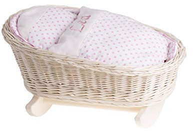 e-wicker24 Alles aus Weide Handgeflochtene Weidenwiege für Puppen – Puppenbettchen Puppenwiege mit Personalisierung Kinderzimmerdekoration Schaukelbett aus Korbgeflecht
