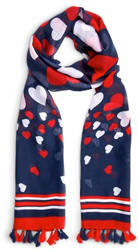 LOVARZI Scarf for Women - Heart Print Red White and Blue Scarf for Ladies | Beautiful Red Scarves and Wraps - Christmas, Valentines Gift For Women and Girls