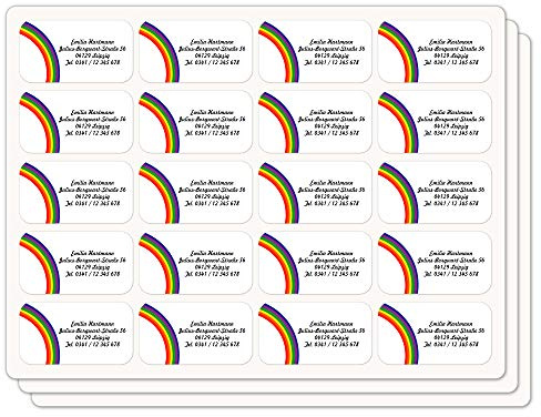 INDIGOS UG Adressetiketten selbstklebend - 40x22 mm - 067 - Regenbogen - 60 Sticker Namensaufkleber Kinder Schule - Namensetiketten selbstklebend - Sticker für Stifte, Federmappe, Hefte, Bücher