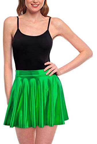 Faldas Mujer Cortas Plisada Verde Metalizada Brillante [Falda Skater Patinaje]【Talla S】 Multifunción Disfraz Baile