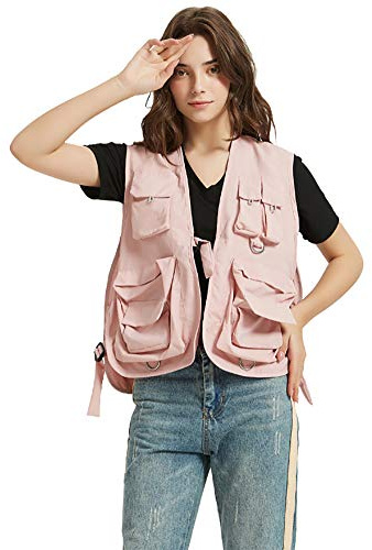 Daoba Womens Multi Pocket Vest Casual Jacket Top Multipurpose Waistcoat Fishing Hunting Hiking Gilet