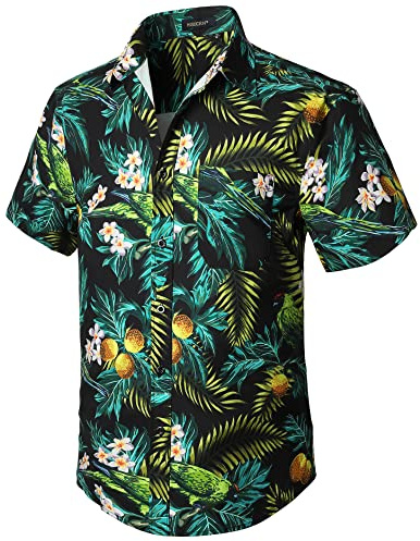 Enlision Camisa Hawaiana Manga Corta Hombre Funky Camisas Hawaianas con Bolsillo Delantero Impresión de Flores y Palma Hoja Aloha Shirt de Playa, Verde,