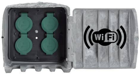 BOLD Prise d'extérieur Intelligente Jardin Aspect Pierre - Répartiteur 4 Prises IP44 (WLAN, Smart Home, jusqu'à 3680 Watts, câble d'extérieur de 3m, Montage par Pique ou/et vis)