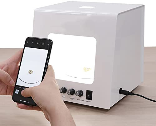 Electric Turntable Gold and Silver Jewelry Photo Light Box,Photo Studio Photography Light Box, Softbox Dimmable Rotating Turntable for Jewelry Photography Video 3D Scanning