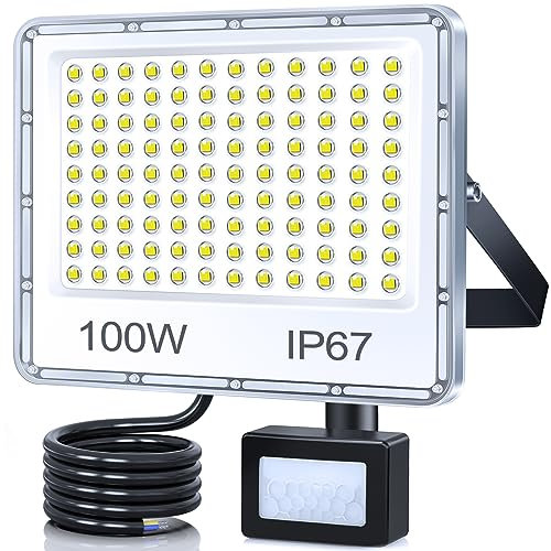 TASINUO 100W Security Lights Outdoor Motion Sensor, 10000LM LED Floodlight with PIR, IP67 Waterproof Flood Lights Motion Sensor for Garden Patio Yard