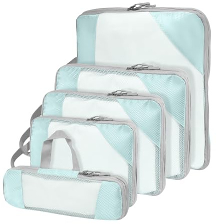 Compression Packing Cubes for Suitcases, Organizer Cubes for Travel Essentials, Luggage Suitcase Organizer Bags Set, Lightweight Packing Organizers as Travel Accessories (Set of 5, Lake Blue)