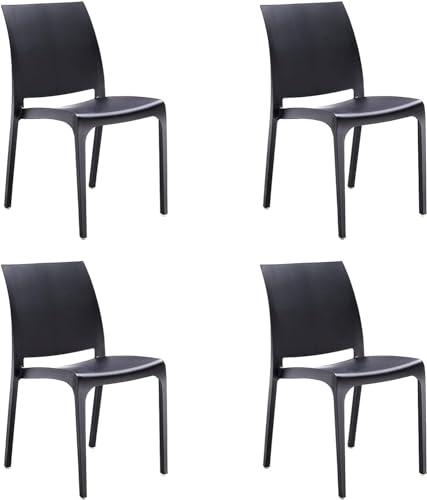 GLOUPIE Set 4 Sedie Volga In Polipropilene Nero, Impilabili, Dimensioni 54 x 46 x 81 Cm, Peso 3,5 Kg,Per Interno Ed Esterno, Made In Italy, Sedia Impilabile