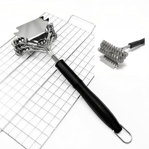BBQ Grill Cleaning Brush & Sharp Scraper Metal Safe Stainless Steel Barbecue Grill Brush Easily Cleans Metal Grilling Wire Brush Porcelain Grates Without Damage (1)