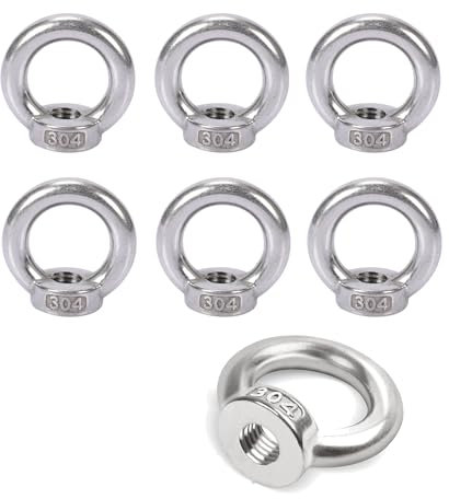 Tuerca anular M8, 6 unidades de acero inoxidable 304, tuerca de ojal, tuercas anulares, tuercas anulares, tuercas de anillo para fijar adornos colgantes, macetas, soporte balancín