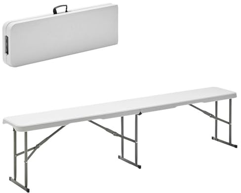 LOLAhome Banco Plegable, de Acero Anticorrosión y HDPE (De 181x26x42 cm) | Resistente, fácil Transporte, fácil Montaje | Ideal Acampadas, Picnic, Catering, Jardín, Terraza