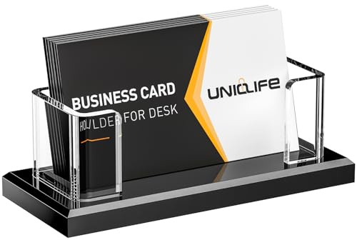 Uniclife Acrylic Business Card Holders for Desk 1 Slot Clear Horizontal Business Card Stand for Men & Women Desktop Name Card Display Stand Card Organizer for Office Home Exhibition, 60 Card Capacity