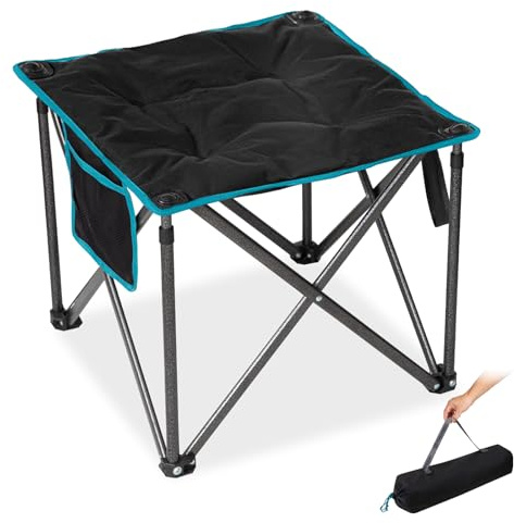 FUNDANGO Oversized Camping Stool for Adults, Thick Padded 18.1 Inch Folding Ottoman Foot Rest, 440 Lbs Heavy Duty Outdoor Camp Chairs with Anti-Slip Foots & Carry Bag for Fishing Lawn Travel (Black)