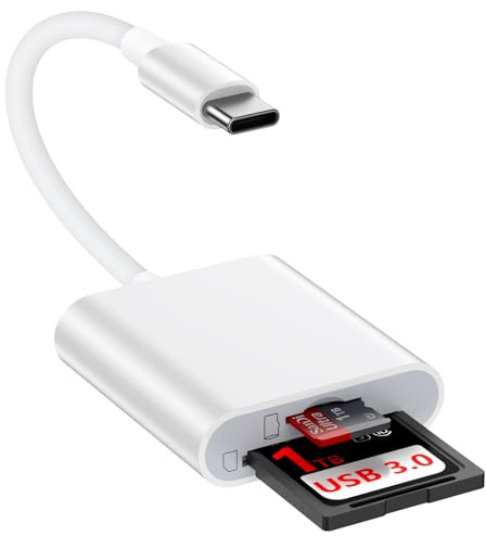 SD Card Reader USB C for iPhone 16, 16e, 16 Pro, 16Pro Max, 16Plus, 15, Type C Memory Card Reader Dual Slot USB 3.0 High Speed Digital Camera Adapter Transfer to Phone for MicroSD, SDHC, SDXC, Android