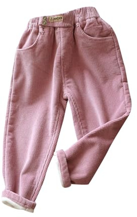 Mjjsk Pantalon d'hiver en velours côtelé pour filles - Doublure en polaire chaude - Taille élastique - Pantalon doux épais thermique décontracté à enfiler - Bas de jogging, rose, 3-4 ans