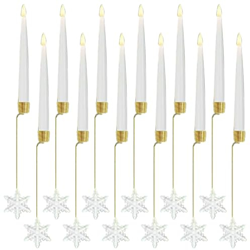 12 st julgransljus med fjärrkontroll, LED avsmalnande flamlösa flimrande ljus med snöflingekrokar, varmt vitt ljus för hemmafest inomhus flimrande flamlös jul