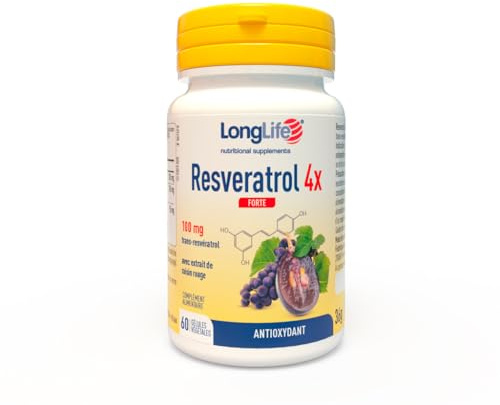 LongLife® Resveratrol 4x Forte | Trans-resvératrol pur (Veri-te™) et raisin rouge | Cœur et circulation | Jambes légères | 60 gélules | Végan et sans gluten