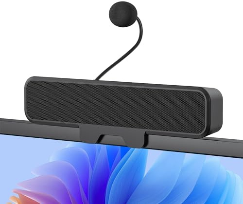 Inwa PC Speaker, USB Monitor Speaker with Microphone, Stereo & Bass, One Button Mute Switch, Plug and Play Speaker Clip per 0.1-1.1 Inch PC Monitor, Desktop, Laptop and Mac (Black)