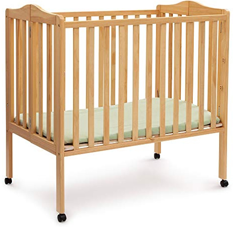 Delta Children Folding Portable Mini Baby Crib with 1.5-inch Mattress - Greenguard Gold Certified, Natural