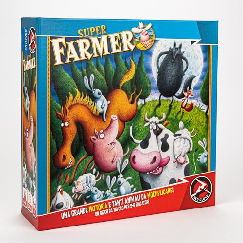 Red Glove - Super Farmer Brettspiel RG2007, 6-100 Jahre, 6 Bretter, 2 Würfel mit 12 Seiten, 120 Tierkarten, 4 kleine Hunde und 2 große Hunde aus Kunststoff, Verordnung