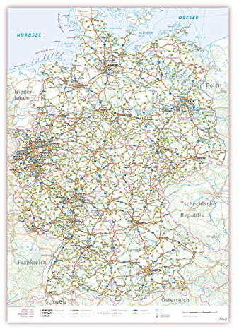XXL Deutschlandkarte Topografisch (K704k) 100 x 70cm, Lieferung gerollt!