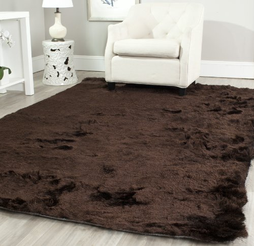 Safavieh Alfombra Shag Sala de Estar, Comedor, Dormitorio - Paris Shag Collection, Pelo Largo, Chocolate, 152 X 244 cm