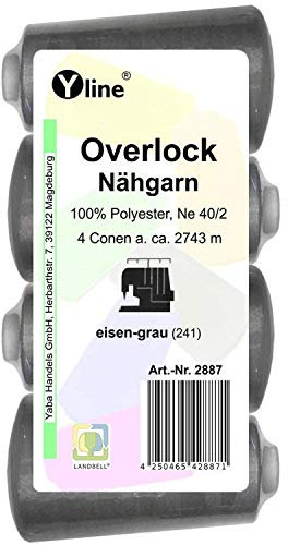 4 Stück Spulen Overlock - Nähgarn, eisen - grau, a. 2743 m, NE 40/2, 100% Polyester, Nähfaden, Nähmaschinen Garn, (0,01 € / 10 m), 2887