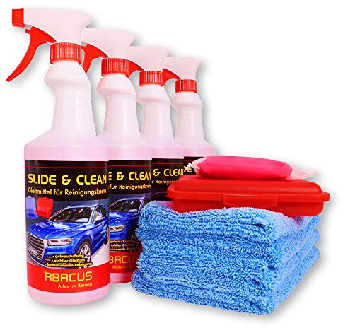 ABACUS® Reinigungsknete rot abrasiv/stark mit 4X Gleitmittel Slide & CLEAN und 4X Mikrofasertücher (7315)