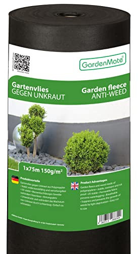 GardenMate 75m² Unkrautvlies Gartenvlies Rolle 1mx75m - 150g/m² Premium Unkrautfolie wasserdurchlässig - Extrem Reißfestes Flies Gartenflies Gartenfolie Beetfolie Pflanzfolie - Hohe UV-Stabilisierung