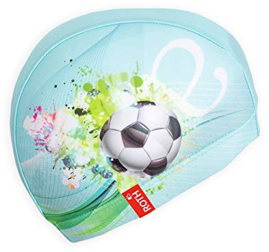 ROTH Badekappe aus Stoff für Kinder von 4-9 Jahren, Jungen-Motiv 'Fußball-Star' - hellblau