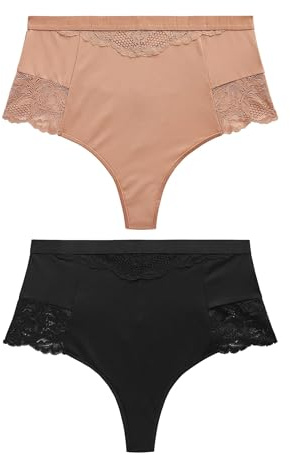 NEXT Femme Lot de 2 Strings Taille Haute légèrement Gainants Effet Ventre Plat Noir/Praline Nude 38