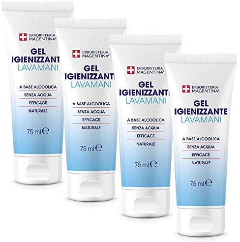 4x Erboristeria Magentina - Gel Igienizzante Lava Mani - A base Alcoolica (67,1%) - 75 ml | Made in Italy | 100% VEGAN - Pacchetto da 4 tubetti da 75 ml