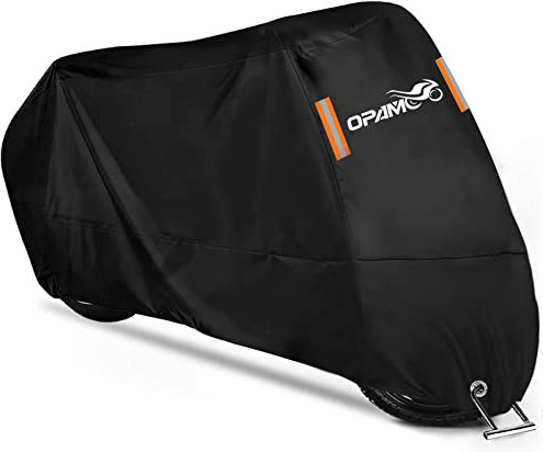 opamoo Bâche de protection pour moto étanche 190T avec trous de serrure, pour l'extérieur, garage de moto avec 2 bandes réfléchissantes, bâche de moto contre les UV, la pluie, la neige, la poussière