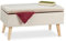 Relaxdays Baúl Almacenamiento, Funda Terciopelo, 40 L, Acolchado, Patas Madera, Asiento Almacenaje, 41x80x40 cm, Crema