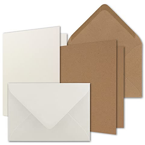 20x Karten-Set DIN B6 - Naturweiß - Kraftpapier Braun - 12 x 17 cm Faltkarten mit Umschläge - 2 Farben - Nassklebung