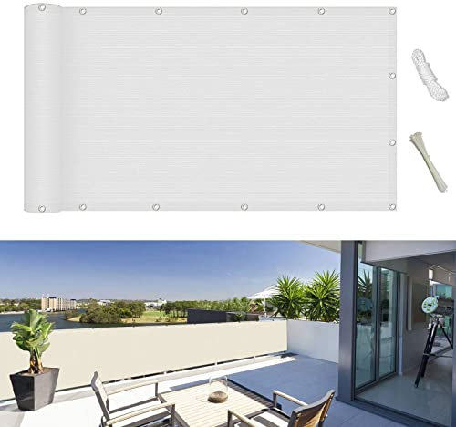 Balkon sichtschutz 140 x 200 cm Reißfest UV-Schutz atmungsaktiv Innen Balkonverkleidung mit Ösen und Kordel für Garten Balkon Terrasse Outdoor, Weiß