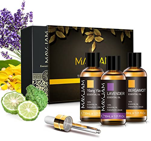 MAYJAM Ätherische Öle Set 3 * 30ml Ylang Ylang Lavendel Bergamotte Ätherische Öle, Aromatherapie Ätherisches Öl Geschenk Set für Diffusor, Luftbefeuchter