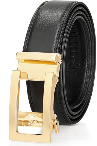 JasGood Herren Gürtel Automatik Ratsche Ledergürtel Verstellbare Leder Gürtel Ohne Löcher für Herren Business Anzüge 35mm Breite,Schwarz,130cm