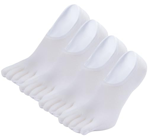 PUTUO Calcetines Invisibles de Dedos Hombre: Calcetines de Cinco Dedos Tobilleros de Algodón para Hombres Calcetines de Deporte de Corte Bajo con Silicona Antideslizante Talla 39-46, 4 Pares