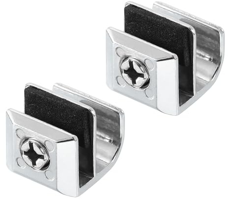 PATIKIL Frameless Glass Clamp, 2 Pack Zinc Alloy Shower Door Glass Bracket Non-Porous Sliding Door Clips for 3-5 mm Glass in Wine Cabinet Pcs Door, Silver