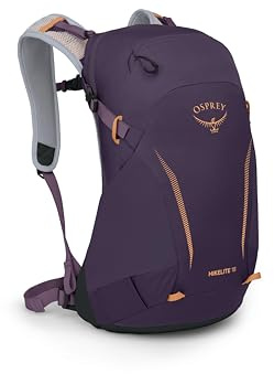 Osprey Hikelite Unisex Backpack, 18L, Purple Ink/Purple Dusk/Cheddar Orange, O/S