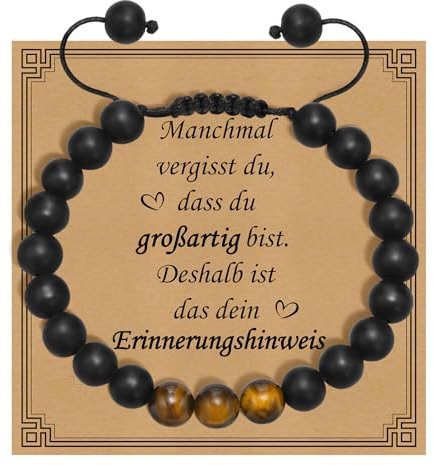 Gamtic Perlenarmband Herren Geschenk für Männer - 8mm Schwarzen Onyx Perlen Tigerauge-Armband Natursteinen Perlenarmbänder Herren Geschenk für Ihn Freund Mann Ehemann Sohn Bruder (Deutsche Karte)