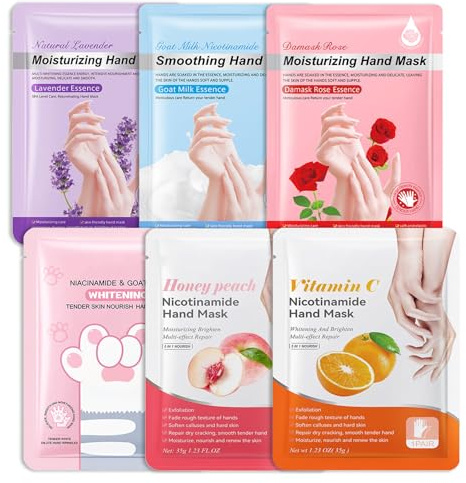 Hydrating Hand Masks, 6PCS Hand Mask Moisturizing Gloves for Men Women, Smooth Long Lasting Soft Exfoliating Hand Peeling Spa Mask Moisturizer Beauty Gift Set for Dry Cracked Rough Dull Hands（A)