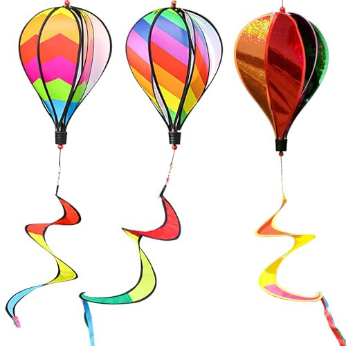 Holzsammlung Girandole a Spirale, 3 Pezzi Mongolfiera a Vento, Mulino a Vento a Spirale Colorato, Mongolfiera Resistente Alle Intemperie, Girandola a Vento Colorate Arcobaleno per Giardino, Feste